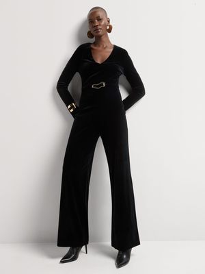 Luella Velour V-Neck Wide Leg Jumpsuit