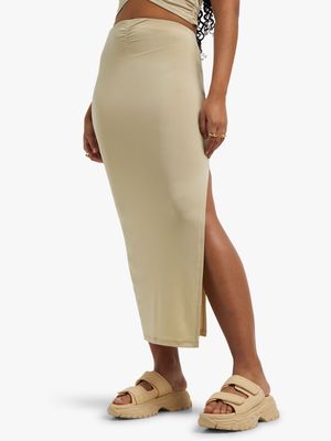 Women's Natural Co-Ord Midi Skirt With Slit