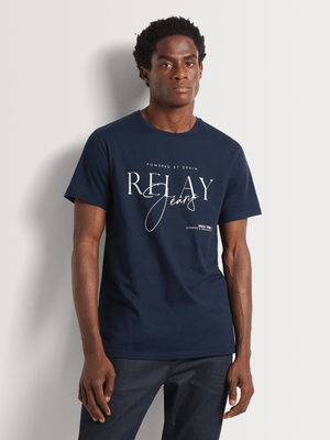 Men's Relay Jeans Slim Fit Clean Script Navy Graphic T-Shirt