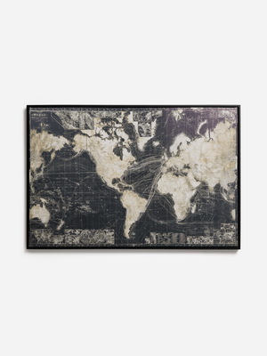 Jet Home Black/Natural World Map Wall Art