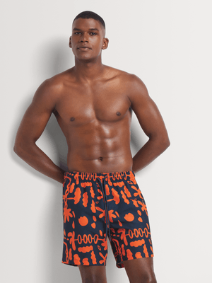 Men's Markham Abstract Printed Blue/Orange Swimshort