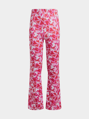 Jet Older Girls Pink Hearts Flare Leggings