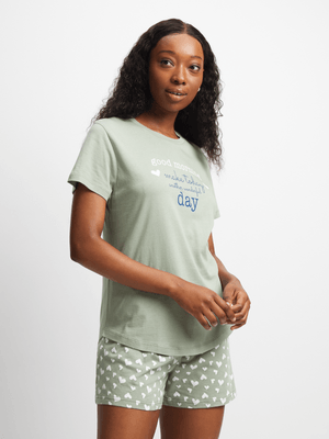 Jet Women's Mint Hearts Pyjama Set