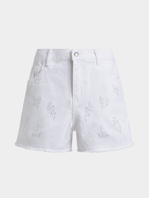 Jet Older Girls White Diamante Denim Shorts