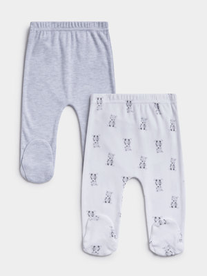 Jet Baby White/Grey Bears 2 Pack Leggings