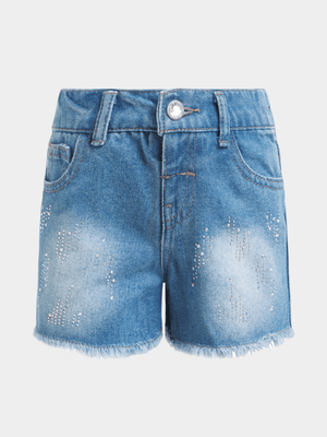 Jet Younger Girls Blue Diamante Denim Shorts