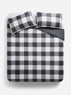 Jet Home Charc/White 2Tone Check Duvet Set Double