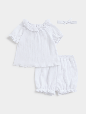 Jet Toddler Girl White 3 Piece Crinkle Cotton Set