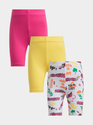 Jet Younger Girls 3 Pack Grafitti Cycle Shorts