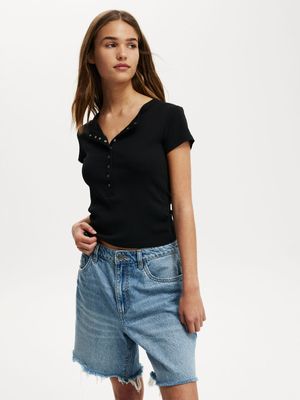 Women's Cotton On Black Christy Henley T-shirt