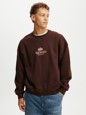 Men's Cotton On Brown Box Fit Graphic Crew Sweatshirt