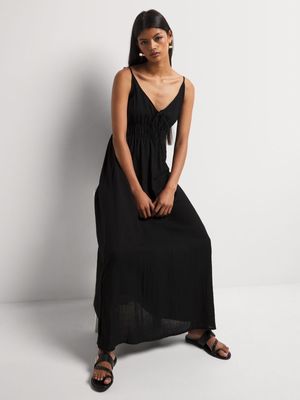 V-Neck Drawstring Maxi Sundress