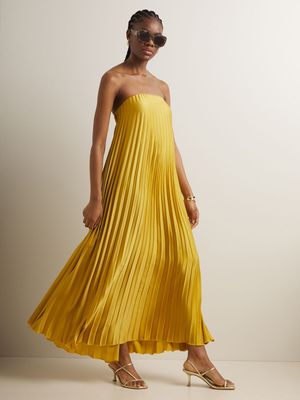 Women's Iconography Strapless Sunray  Pleated Maxi