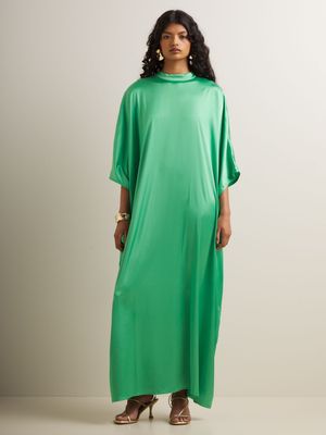 Women's Iconography Funnel Neck Satin Kaftan