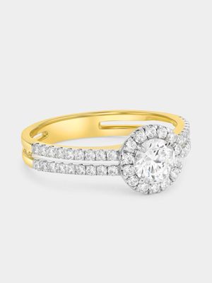 Yellow Gold 1ct Lab Grown Diamond Round Halo Ring