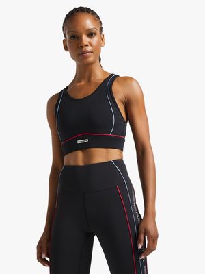 Womens TS Piped Black/Red/Blue Sports Bra