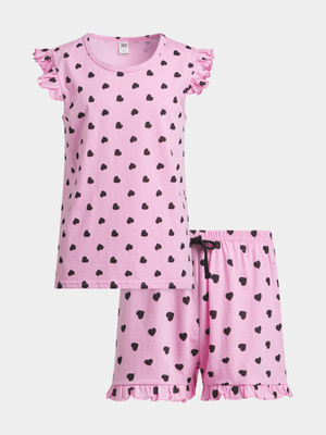 Jet Older Girls Pink/Black Hearts Pyjama Set