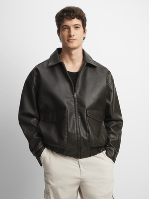 Men's Cotton On Black Faux Leather Bomber