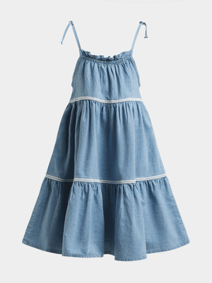 Jet Younger Girls Blue Denim Tiered Dress