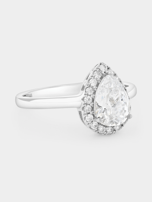 White Gold Cubic Zirconia Pear Halo Ring