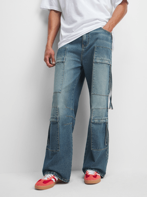 Men's Mid Wash Double Pocket Staight Denim Jeans