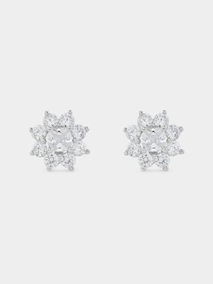 Cheté Sterling Silver Cubic Zirconia Flower Cluster Stud Earrings