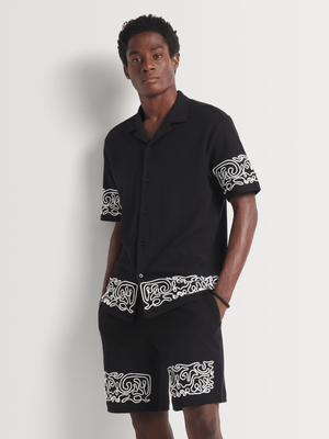 Men's Markham Co-ord Embroidery Detail Black Short