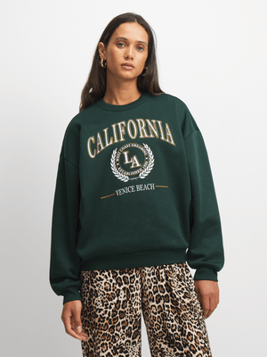 Women's Green Graphic Print Sweater