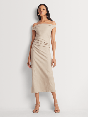 Column Dress Off Shoulder draped Natural