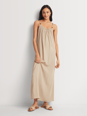 Sundress  Neck detail Maxi Texured Natural