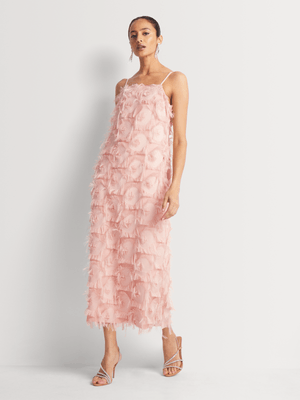 Column Burnout Fringed Dress Pink