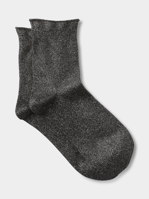 Women's Cotton On Black Sparkle Mid Crew Socks