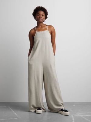 Women's Canvas Strappy Wide Leg Jumpsuit