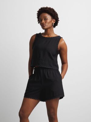 Women's Canvas Co-ord Scalloped Hem Shorts