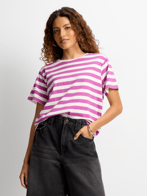 Jet Women's Purple/Cream Stripe T-Shirt