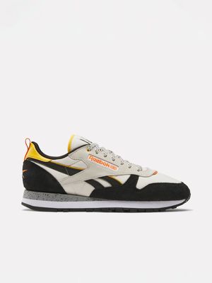 Reebok Men's CL Leather Grey/Black/Yellow Sneaker