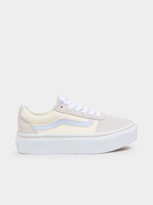 Junior Grade-School Vans Ward Taupe/Cream/Lilac Platform Sneakers