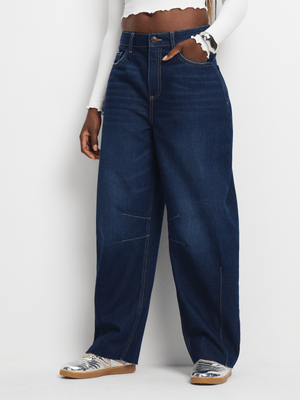 Women's Drak Wash Cropped Barrel Denim Jeans