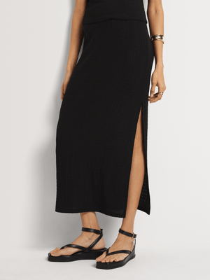 Waffle Knit Midi Skirt with Slit