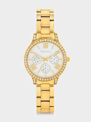 Tempo Gold Plated White Mother Of Pearl Dial Bracelet Watch