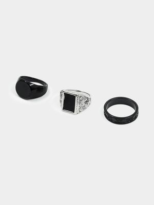 Men's Markham Rectangle Filigree Signet Silver Ring Pack