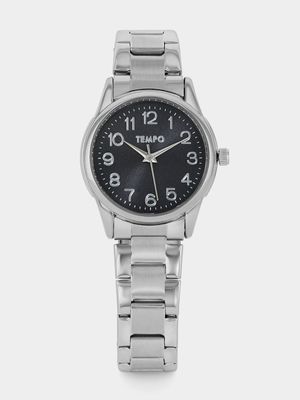 Tempo Silver Plated Black Dial Bracelet Watch