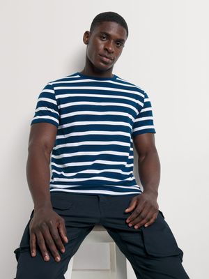 Men's Markham Horizontal Striped White/Teal T-Shirt