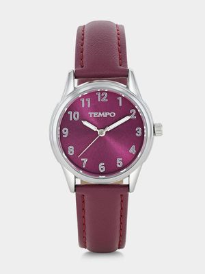 Tempo Silver Plated Berry Dial Berry Leather Watch