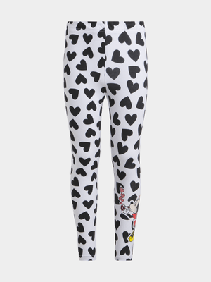 Jet Older Girls White/Black Minnie Heart Leggings