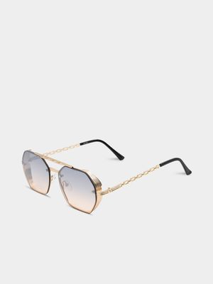 Men's Markham Hexagon Upstyled Gold Sunglasses