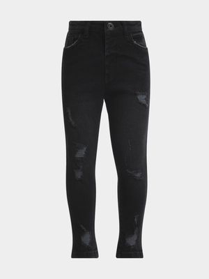 Older Girl's Black Rip & Repair Skinny Jeans