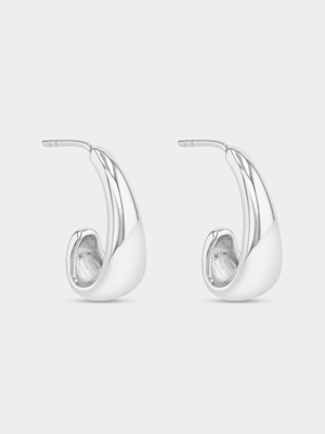 Sterling Silver Curved Teardrop Hoop Earrings