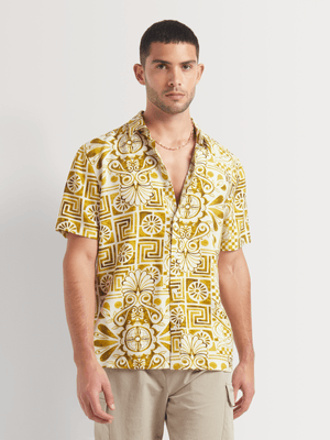 Men's Markham Printed Rayon Blend Santiago Gold Shirt