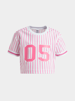 Jet Younger Girls Pink/White Stripe T-Shirt